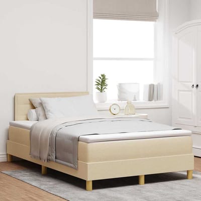 vidaXL - LED - Box - Spring - Bed - met - hoofdeinde - Crème - 120 - x - 200 - cm - Stof