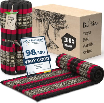 Rolmat voor Gastenbed en Outdoor Gebruik - 200x75x4,5 cm - Handgemaakt Kapokmat met Patroon - Ideaal voor Tuin en Balkon