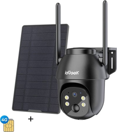 ieGeek 4G LTE Beveiligingscamera Buiten 2K, PTZ LTE Bewakingscamera Buiten Draadloos Zonder WIFI, CCTV IP Security Camera Outdoor met Sim-Kaart, met Zonnepaneel, 355°/90° Draaien, Humanoïde Bewegingsdetectie Tracking