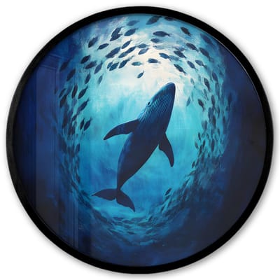 Poster in lijst Rond - Fotolijst 40x40 cm - Posters - Walvis - Vissen - Donkerblauw - Ronde posterlijst zwart - Decoratie - Wanddecoratie woonkamer - Muurdecoratie slaapkamer