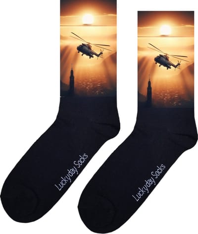 Helikopter - Verjaardags cadeau - Grappige sokken - Print sokken - Leuke sokken voor heren en dames - Moederdag - Vaderdag - Cadeau voor hem en haar - Kerstcadeau - vrolijke sokken - Valentijns cadeau - zon - Socks waar je Happy van wordt -Maat 37-44