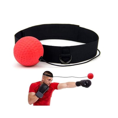 Boks Reflexbal - Snelheidstraining & Coördinatie Oefening - Draagbare Punchbal met Hoofdband - Voor Binnen & Buiten Fitness - Rood - 1 Stuk