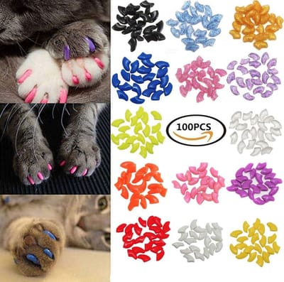 Daity Nagelhoezen voor katten - veilig voor de verzorging van kattenklauwen - beschermen het huis en meubilair - voorkomen krabziektes - langdurig en huidvriendelijk - 5 willekeurige kleuren - 100 stuks - geschikt voor extra kleine/kittenmaat