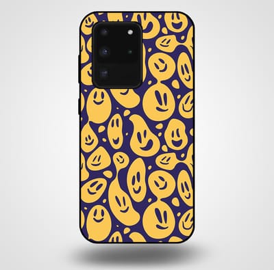 Smartphonica Telefoonhoesje voor Samsung Galaxy S20 Ultra met smiley opdruk - TPU backcover case emoji design - Paars Geel geschikt voor Samsung Galaxy S20 Ultra