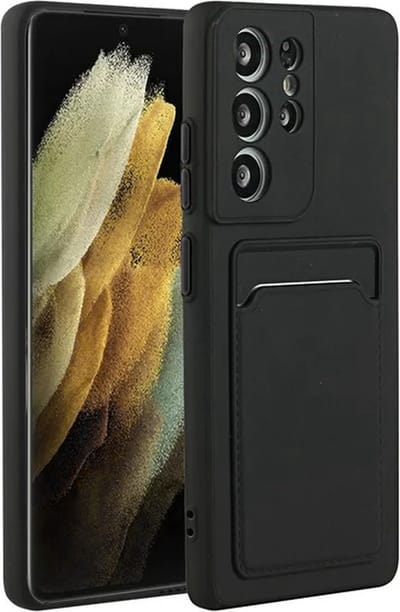 Casemania Hoesje Geschikt voor Samsung Galaxy S24 Ultra - Zwart - Siliconen Back Cover met Pasjeshouder