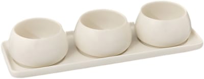 Secret de gourmet Serveerplank - met 3x schaaltjes - tapas en saus schaaltjes - wit - hapjes plateau