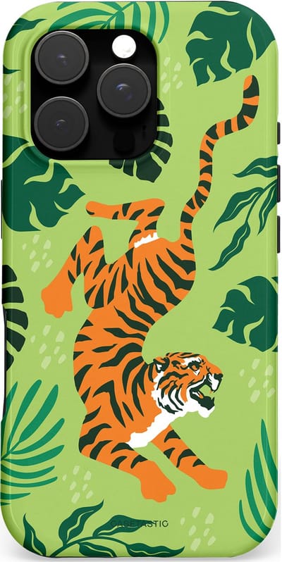Casetastic hoesje geschikt voor Apple iPhone 16 Pro - MagSafe - Dubbellaagse bescherming - Tijgerwoud - Fashion Case - Olijfgroen Goud