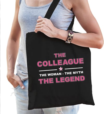 The colleague the woman the myth the legend katoenen tas zwart voor dames - cadeau / verjaardag tassen - kado / tasje / shopper