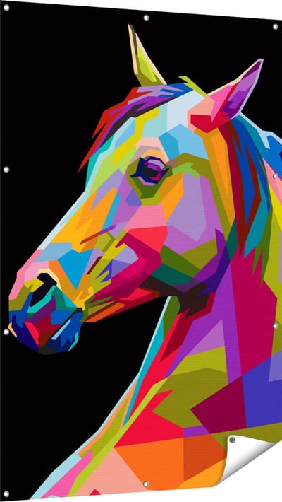 Gards Tuinposter Kleurrijke Paardenkop - Paard - Abstract - 100x150 cm - Tuindoek - Tuindecoratie - Wanddecoratie buiten - Tuinschilderij
