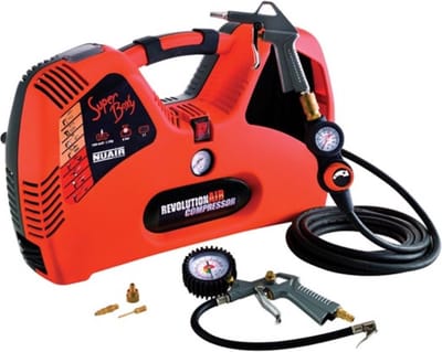 NUAIR Compressor, 2 L, 1.5 hp, 8 bar, olievrij, draagbaar, 1100 W, 97 dB, 195 l/min, oranje