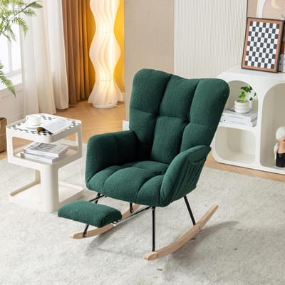 Schommelstoel met Voetensteun - Comfortabele Stoel - Ontspannen Lezen - Robuuste Houten Basis - 80x98.5cm - Groen