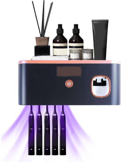 SPHProducts - Tandenborstelhouder - UV-Licht Sterilisator - Wandmontage - Zwart - Elektrische Tandpastadispenser - Geschikt voor 5 Tandenborstels