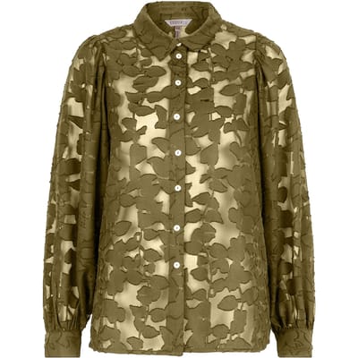 EsQualo Blouse Gathering Jacquard Olive Maat: 36 | Longsleeves Outlet | Dames | Groen