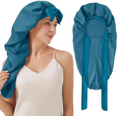 Lange Satijnen Slaapmuts voor Vrouwen met Elastische Band - Ideaal voor Vlechten en Lang Haar