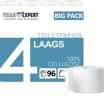 Tissue Expert Toiletpapier 4-Laags 96 Rollen x 150 Vellen - Premium Cellulose Wc-Papier Superzacht en Scheurvast - Grootverpakking voor Professioneel Gebruik Kantoor Hotel Horeca