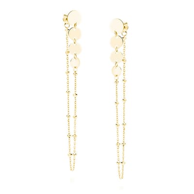 Goudkleurig Dames Oorbellen - Oorhangers met ketting Echte Zilver - Cascading Chain Earrings - Verguld Echte Zilver 925 - Amona Jewelry