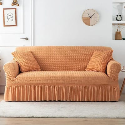Bankhoes met Rok Gemakkelijk Aangebrachte Bankhoes voor Woonkamer Bankhoes Wasbaar Hoog Elastisch Duurzaam Seersucker Stof 1 Seater beige