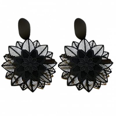 Clip oorbellen -zwart- bloem -lang- geen gaatje- Charme Bijoux