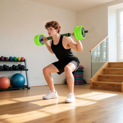 Wishdor - Halterset 4-In-1 - Verstelbaar Met Halterstang En Opdrukgrepen - Voor Thuistraining - Kunststof - Groen - 20 Kg