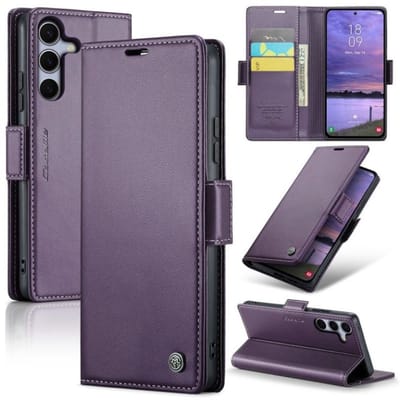 CaseMe Wallet Case met RFID Bescherming Kaarthouder en Magneetsluiting voor Galaxy S25 FE _ Paars