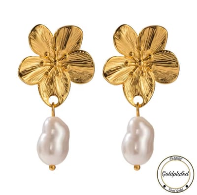 Borasi Bloemen Oorbellen Parel | Goldplated | Goudkleurig | Bloem | Dames Sieraden | Dames Oorbellen | Statement Oorbellen |