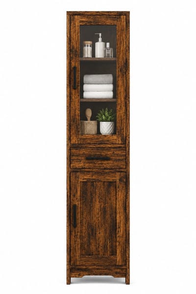 Jurrys Badkamerkast - Badkamermeubel - Opbergkast - Keukenkast - Verstelbare planken - Modern - Praktisch - Hout - Bruin - 170cm