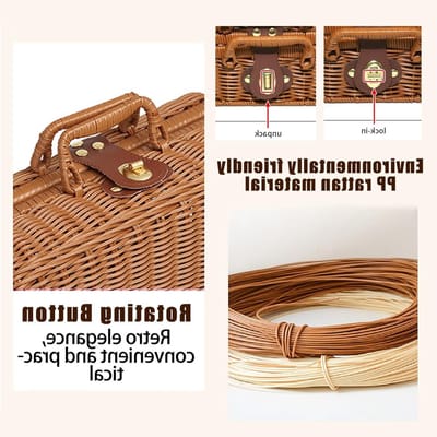 Woven Rieten Koffer voor Opslag, Handvat, Vintage Picknick Box, Perfect voor Camping, Bruiloften en Decoratie