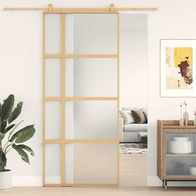 vidaXL - Schuifdeur - 90x205 - cm - mat - ESG-glas - en - aluminium - goudkleurig