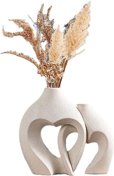 2-Delige Keramische Vaas Set - Ronde Vazen in Mat Crème - voor Woonkamer, Kantoor & Tafel