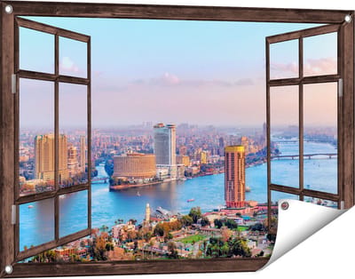 Gards Tuinposter Doorkijk De Nijl Rivier in Cairo, Egypte - 90x60 cm - Tuindoek - Tuindecoratie - Wanddecoratie buiten - Tuinschilderij