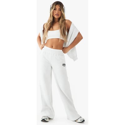 boohoo Dames DSGN Studio Geborduurde Straight Leg Jogger | Ash Grey | Maat: XL