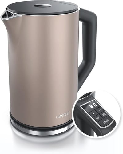 Roestvrijstalen waterkoker met temperatuurinstelling 40-100 graden - Doublwandig design - 1,5 liter - 2200 W - Theekoker met temperatuurweergave