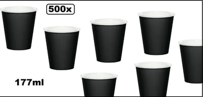 500x Koffiebeker karton zwart 177ml - Next generation Roer staafjes koffie beker melk suiker hout festival thema feest verjaardag werk lepel