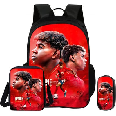 L-Lamin Yamal 3-delige Set Rugzak Schoudertas Etui Boekentas Voetbalster Rugzak kind Mochila Sport Schooltas Kindercadeau