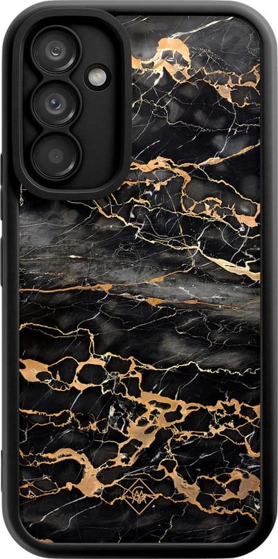 Casimoda® hoesje - Geschikt voor Samsung Galaxy A54 - Marmer Grijs Brons - Zwart TPU Backcover - Marmer - Goudkleurig