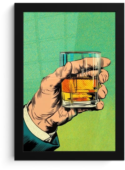 Poster in lijst - Fotolijst 20x30 cm - Posters - Whisky - Glas - Hand - Groen - Posterlijst zwart - Decoratie - Wanddecoratie woonkamer - Muurdecoratie slaapkamer - Kerstversiering - Kerstdecoratie voor binnen - Kerstmis