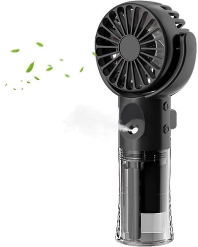 Draagbare waternevelventilator, 4 snelheidsstanden, USB-oplaadbare ventilator, werkt op batterijen (zwart)