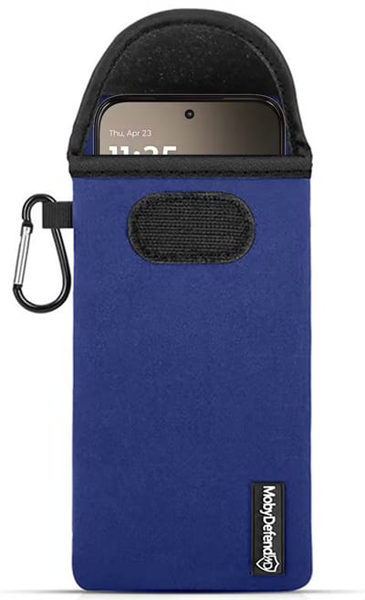 MobyDefend Hoesje - Geschikt voor Motorola Moto G67 / G77 / G87 - Neopreen Pouch Met Karabijnhaak - Insteek - Riemlus - Blauw