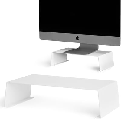 Famanu – Monitorstandaard bureauvoet metalen verhoger hoogte platform voor computer - computer - scherm - tafel - kantoor - elegant modern plankontwerp (wit)
