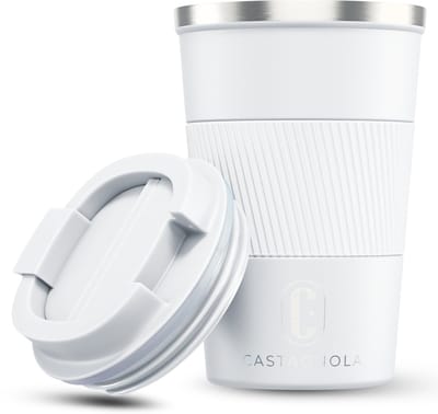 Castagnola Thermosbeker - Koffiebeker To Go - Travel Mug voor Koffie en Thee - Theebeker - 380 ML - RVS - Wit