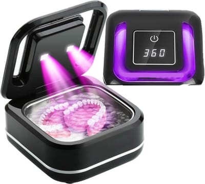 Ultrasone reiniger voor het reinigen van tandheelkundige spalken, gebitsbeschermers en kunstgebitten; Ultrasone gebitsreiniger met digitale timer (zwart).