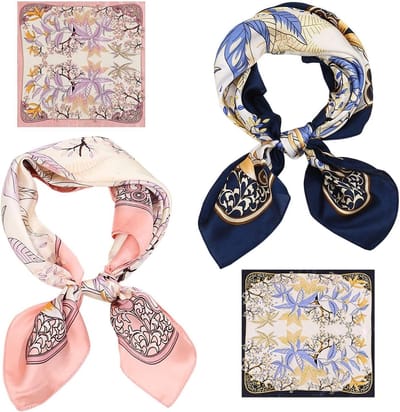 Elegante vierkante sjaals in zacht satijn met prints - 2 stuks in roze, perfect voor dames en modeaccessoires