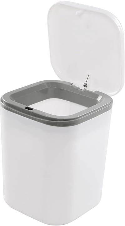 bureau prullenbak - mini prullenbak - Bureaudecoratie - Opbergdoos voor kleine kantoorartikelen - Deksel met druksluiting - Wit - 13,5 × 13,5 × 17,5 cm