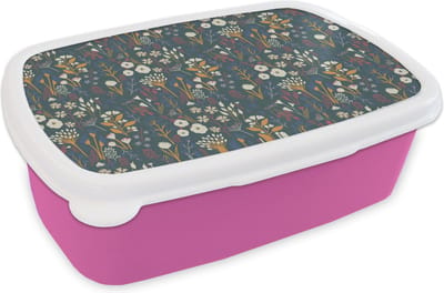 Broodtrommel Roze - Lunchbox - Brooddoos - Patronen - Bloemen - Flora - 18x12x6 cm - Kinderen - Meisje