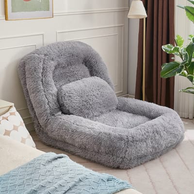 STILVORA Vloerstoel 102 X 89 X 88 Cm - 5 Standen Verstelbare Rugleuning - Opvouwbare Relax En Slaapbank - Pluche Polyester Lichtgrijs