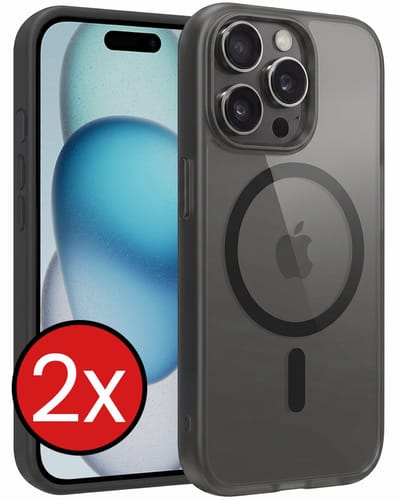 Hoesje - 2 Stuks - Geschikt voor Apple iPhone 15 Pro - Magsafe Compatible - Sterk & Shockproof - Shock Proof Case - Back Cover - Telefoon Hoes - Telefoonhoes - Zwart