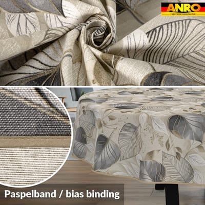 ANRO Tafelkleed Palladium Grijs Ovaal 220x140cm Met sierband Afwasbaar Waterafstotend