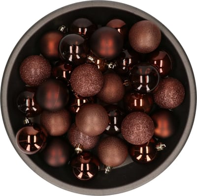 Kerstballen - 48x stuks - kunststof - bruin - 6 cm - onbreekbaar