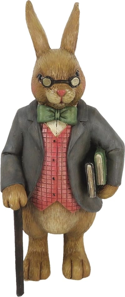 Clayre & Eef Decoratie Beeld Konijn 8*8*19 cm Bruin, Grijs Kunststof Decoratief Figuur Decoratieve Accessoires Woonaccessoires