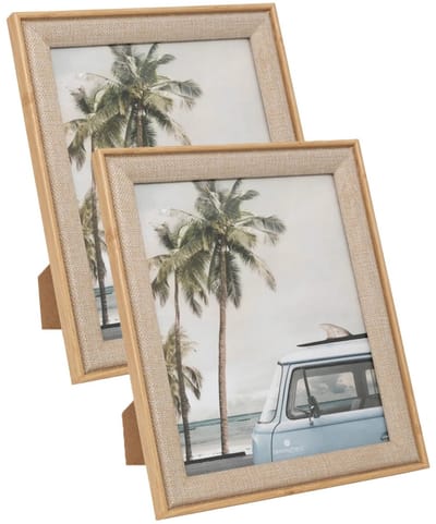 Atmosphera Fotolijstje Java - 2x - voor 20 x 25 cm foto - beige - mdf/glas - ornament frame linnen - 24.5 x 29.5 cm - staand/hangend